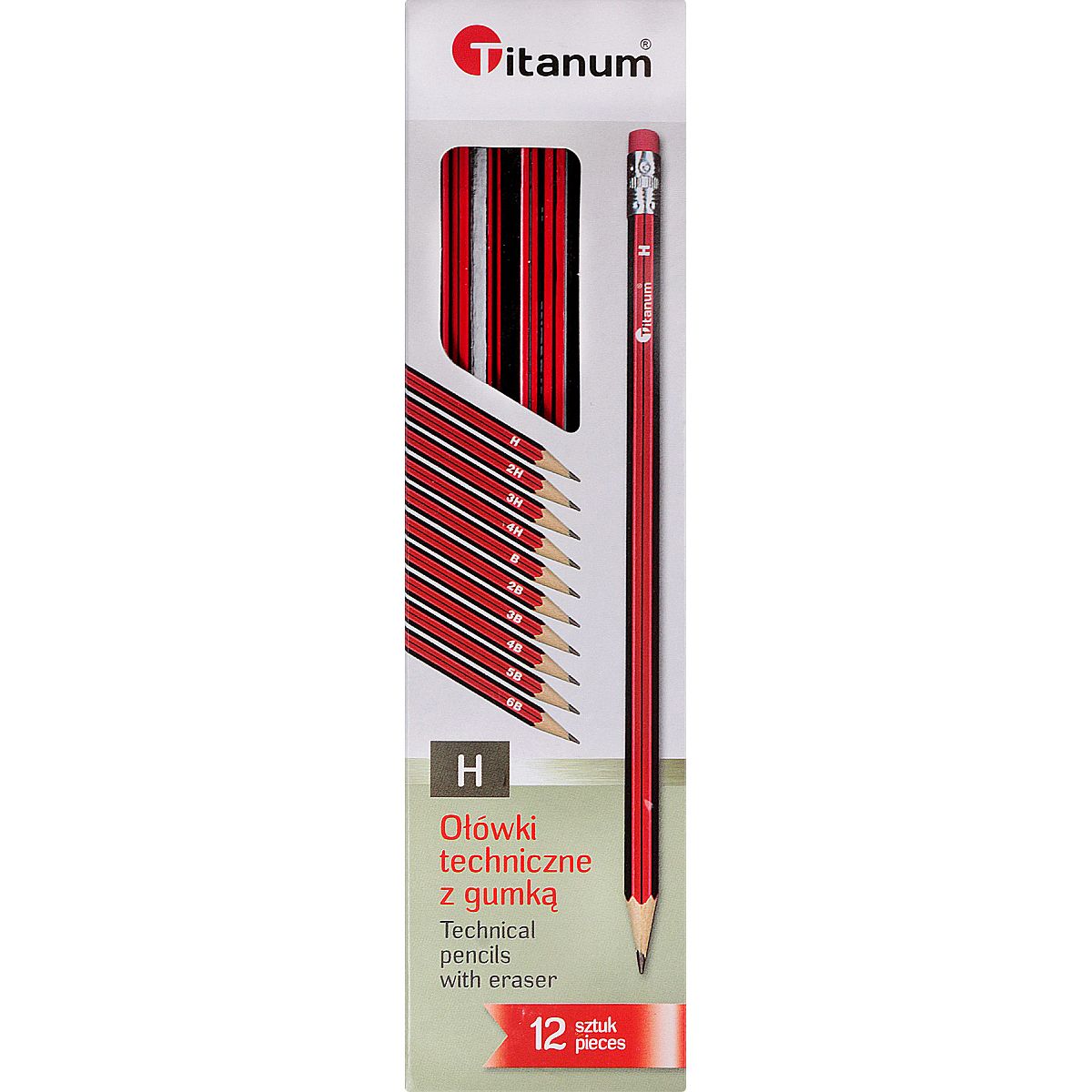 Ołówek techniczny Titanum H z gumką 12 szt.