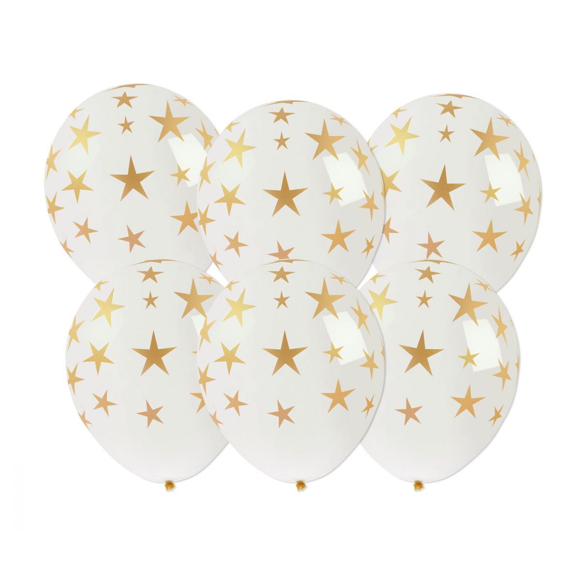 Balon gumowy Arpex Golden party ze złotym nadrukiem gwiazdki 6szt. biały 250mm (KB8190)
