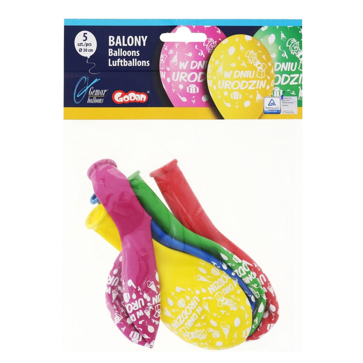 Balon gumowy PREMIUM W DNIU URODZIN 5 szt mix 300mm 12cal (GS110/PG02)