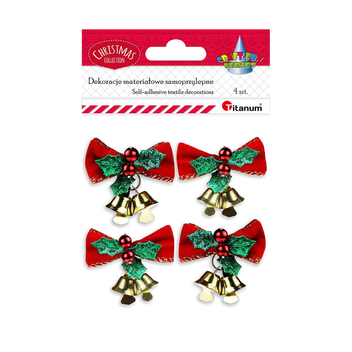 Ozdoba świąteczna Craft-Fun Series kokardy z dzwonkami Titanum (23BJ0103-2)