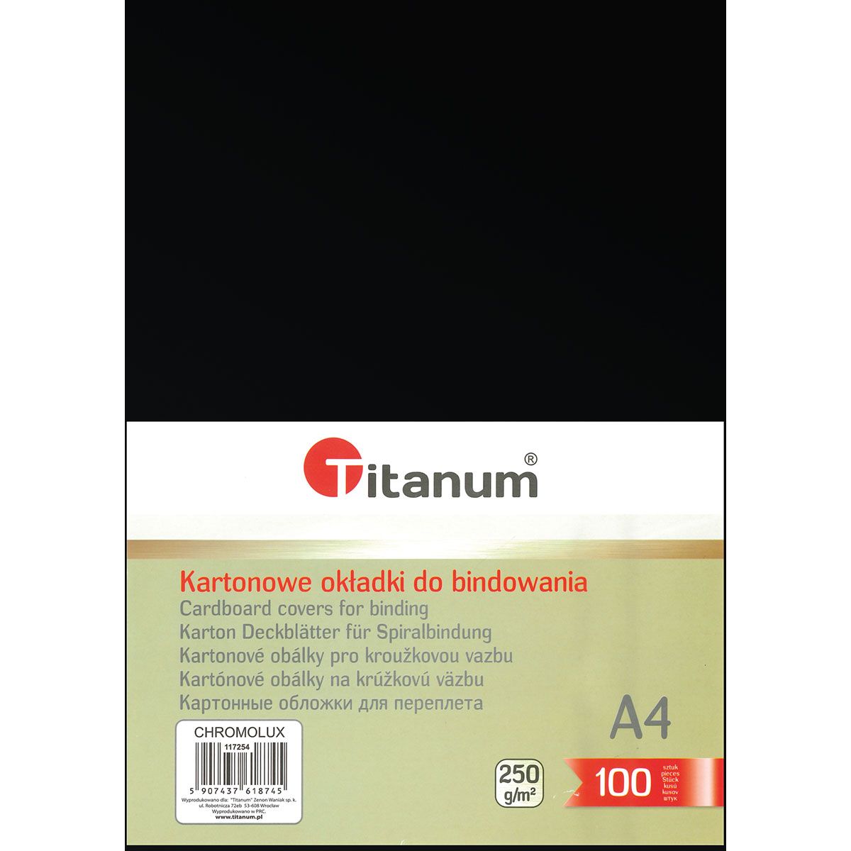 Karton do bindowania błyszczący - chromolux A4 czarny 250g Titanum