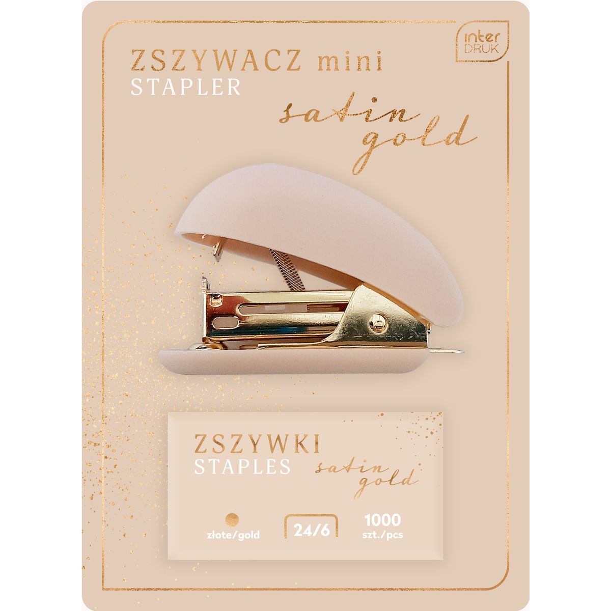 Zszywacz Yn-teen Satin Gold MINI + zszywki mix 15k (5902277318947)