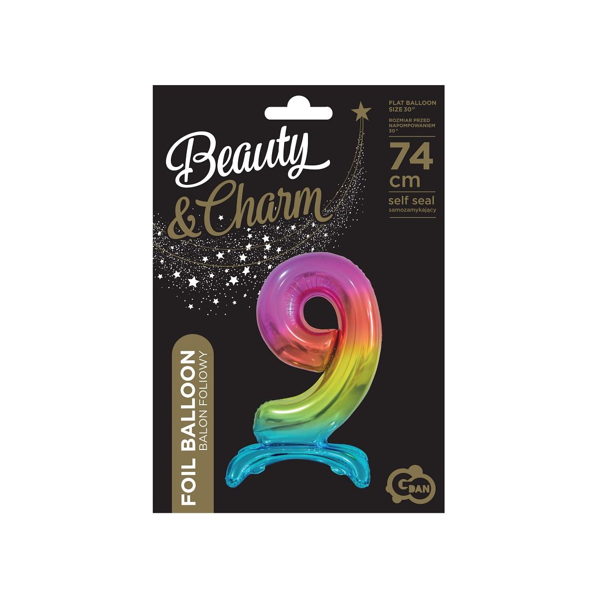 Balon gumowy Godan Beauty&Charm cyfra stojąca tęczowa tęczowy 30cal (BC-AST9)