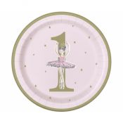 Talerz jednorazowy Godan Ballerina pink&gold 1st birthday śr. 230mm 8 szt (75955)