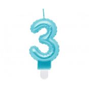 Świeczka urodzinowa cyferka 3, perłowa jasnoniebieska, 7 cm Godan (SF-PJN3)