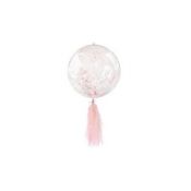 Balon gumowy Arpex pvc transparentny z różowym konfetti w środku i frędzlami transparentny 450mm (BLF5757)