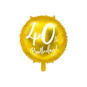 Balon foliowy Partydeco 40 urodziny, złoty 45 cm 18cal (FB24M-40-019)