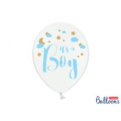 Balon gumowy Partydeco gumowy z nadrukiem Its a Boy błękitno-złoty 30 cm/6 sztuk pastelowy 6 szt biały 300mm (5902230764354)