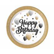 Talerz jednorazowy Godan Happy Birthday papier śr. 230mm 8 szt (93443)