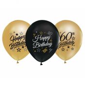 Balon gumowy Godan 60th Birthday czarno złote czarny 300mm 12cal (GP-ZC60)