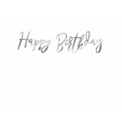 Baner Happy Birthday, srebrny, 16,5x62cm Partydeco (GRL75-018M)