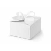 Pudełko na prezent w kształcie chmurki, wykonane z papieru w kolorze białym, w zestawie z białą tasiemką ok. 3,5 cm (1 op. / 10 szt.) [mm:] 80x75x 45 Partydeco (PUDP42-008)