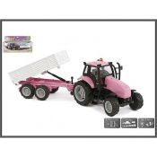 Traktor metalowy z przyczepą, różowy Hipo (510241)