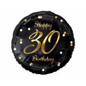 Balon foliowy Godan Happy 30 Birthday, czarny, nadruk złoty 18cal (FG-O30Z)