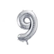 Balon foliowy Partydeco cyfra 9, 86 cm, srebrna 34cal (FB1M-9-018)