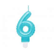 Świeczka urodzinowa cyferka 6, perłowa jasnoniebieska, 7 cm Godan (SF-PJN6)