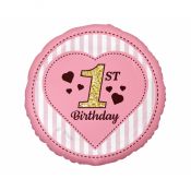 Balon foliowy Godan 1st Birthday, różowy 18cal (FG-1BDR)