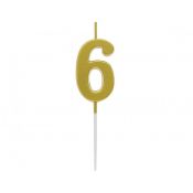 Świeczka urodzinowa piker B&C cyferka 6, metaliczna złota, 9.5x2.3 cm Godan (BH-SPZ6)