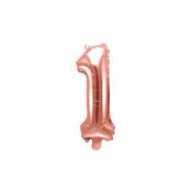 Balon foliowy Partydeco Cyfra 1, 35cm, różowe złoto 14cal (FB10M-1-019R)