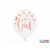 Balon gumowy Partydeco gumowy z nadrukiem Its a Girl różowo-złoty 30 cm/6 sztuk pastelowy 6 szt biały 300mm (SB14P-233-008-6)