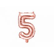 Balon foliowy Partydeco Cyfra 5, 35cm, różowe złoto 14cal (FB10M-5-019R)