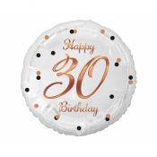 Balon foliowy Godan 30 Birthday, biały, nadruk różowo-złoty 18cal (FG-O30B)