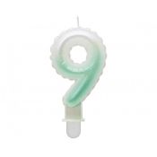 Świeczka urodzinowa cyferka 9, ombre, perłowa biało-zielona, 7 cm Godan (SF-PBZ9)
