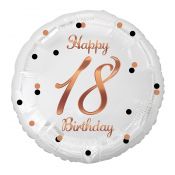 Balon foliowy Godan 18 Birthday, biały, nadruk różowo-złoty 18cal (FG-O18B)