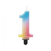 Świeczka urodzinowa cyferka 1, ombre, pastelowa, 8 cm Godan (SF-OPA1)