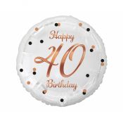 Balon foliowy Godan 40 Birthday, biały, nadruk różowo-złoty 18cal (FG-O40B)