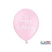 Balon gumowy Partydeco gumowy różowy z nadrukiem Happy Birthday 30 cm/6 sztuk różowa 300mm (SB14P-244-081J-6)