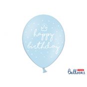 Balon gumowy Partydeco gumowy niebieski z nadrukiem happy Birthday 30 cm/6 sztuk niebieski 300mm (SB14P-244-011-6)