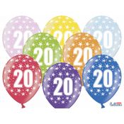 Balon gumowy Partydeco gumowy 20 urodziny, mix kolorów 30 cm/6 sztuk mix 300mm (SB14M-020-000-6)