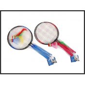 Zestaw do badmintona rakietki 44x22cm z lotką oraz z piłeczką z piórkami Hipo (720097)