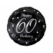 Balon foliowy Godan Happy 60 Birthday, czarny, nadruk srebrny 18cal (FG-O60S)