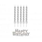 Świeczka urodzinowa Happy Birthday, srebrne, 16 szt Godan (SF-HBSR)