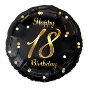 Balon foliowy Godan Happy 18 Birthday, czarny, nadruk złoty 18cal (FG-O18C)