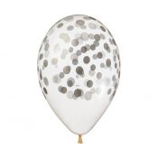 Balon gumowy premium hel konfetti srebrne 5 szt transparentny 13cal (GS120/752s)